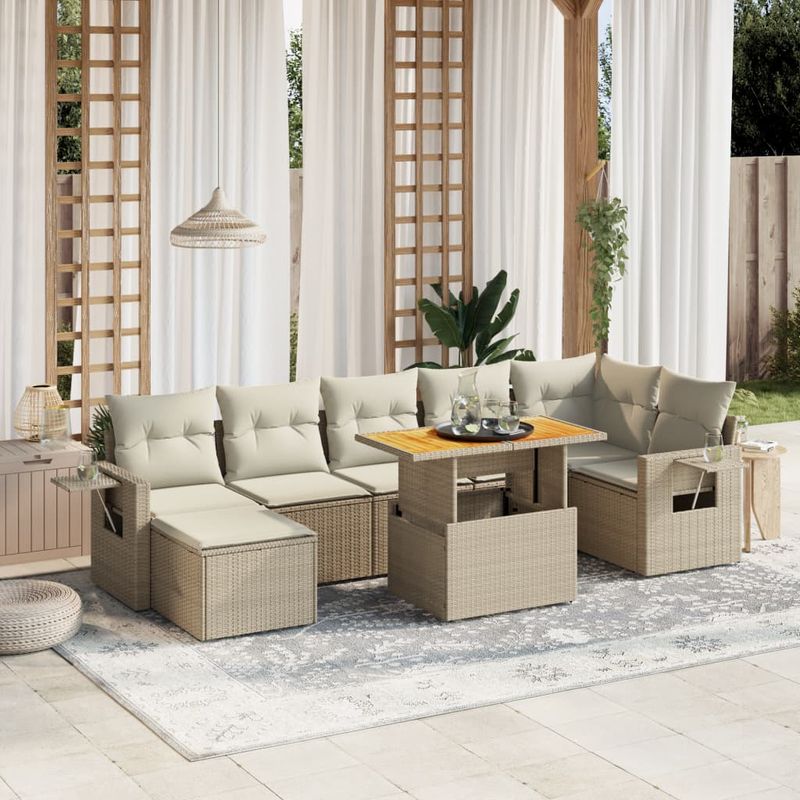 Casa si Gradina - Gradina si terasa - Mobilier exterior - Seturi mobila gradina - Set canapele de gradina, 8 piese, cu perne, bej, poliratan - Infinity.ro
