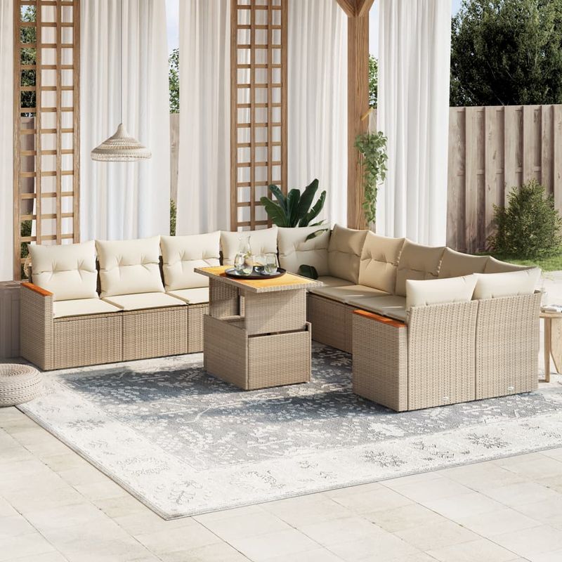 Casa si Gradina - Gradina si terasa - Mobilier exterior - Seturi mobila gradina - Set canapele de gradina cu perne, 11 piese, bej, poliratan - Infinity.ro