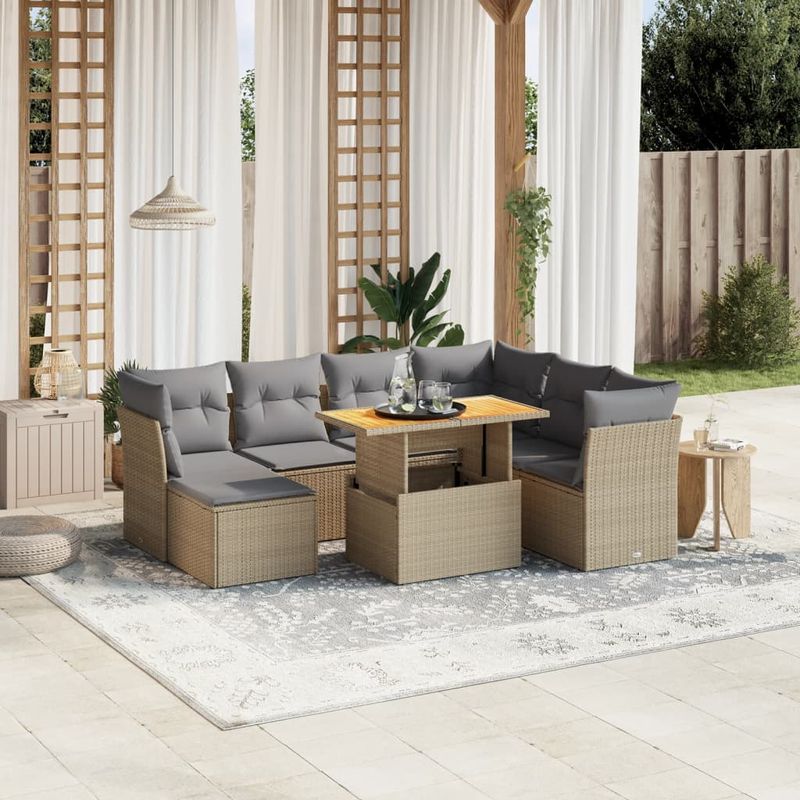 Casa si Gradina - Gradina si terasa - Mobilier exterior - Seturi mobila gradina - Set canapele de gradina, 8 piese, cu perne, bej, poliratan - Infinity.ro