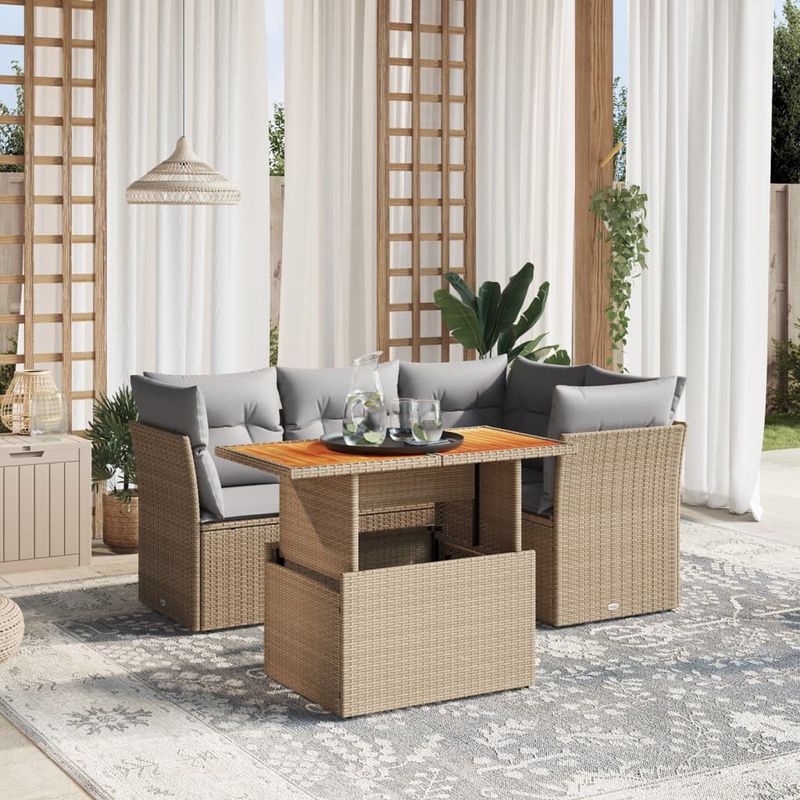 Casa si Gradina - Gradina si terasa - Mobilier exterior - Seturi mobila gradina - Set canapele de gradina cu perne, 5 piese, bej, poliratan - Infinity.ro