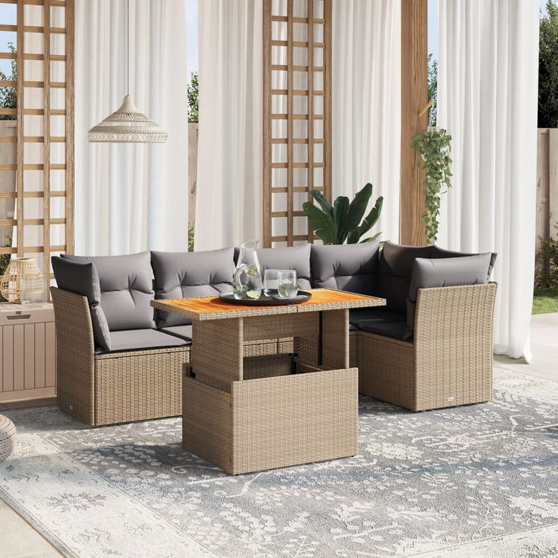 Casa si Gradina - Gradina si terasa - Mobilier exterior - Seturi mobila gradina - Set canapele de gradina cu perne, 5 piese, bej, poliratan - Infinity.ro