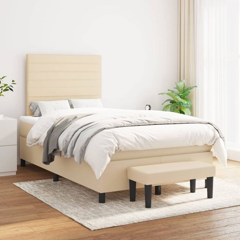 Casa si Gradina - Mobilier - Paturi si accesorii - Paturi - Pat continental cu saltea, crem, 120x190 cm, textil - Infinity.ro