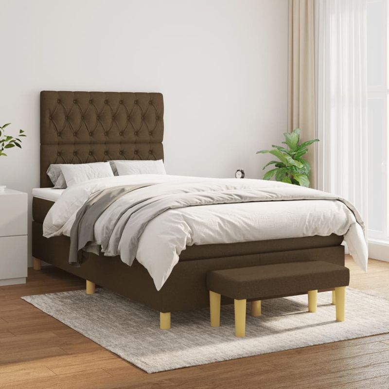 Casa si Gradina - Mobilier - Paturi si accesorii - Paturi - Pat box spring cu saltea, maro inchis, 120x190 cm, textil - Infinity.ro