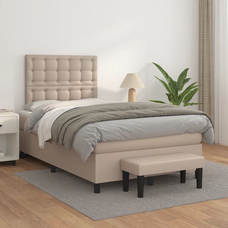 Casa si Gradina - Mobilier - Paturi si accesorii - Paturi - Pat box spring cu saltea, cappuccino, 120x190cm piele ecologica - Infinity.ro