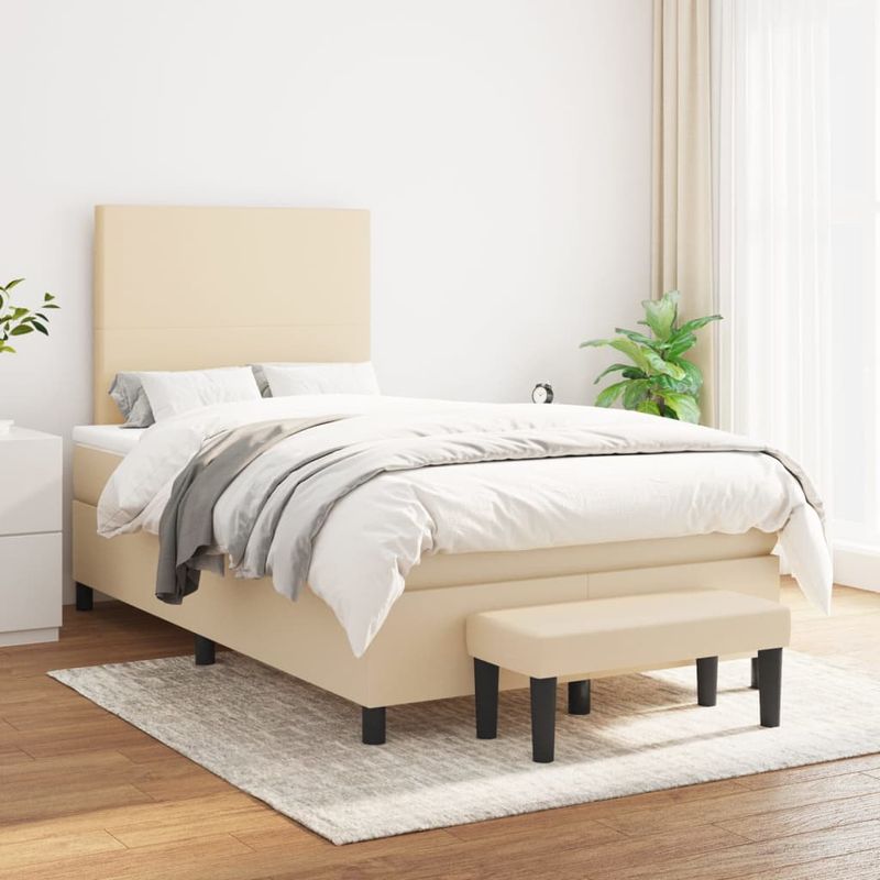 Casa si Gradina - Mobilier - Paturi si accesorii - Paturi - Pat continental cu saltea, crem, 120x190 cm, textil - Infinity.ro