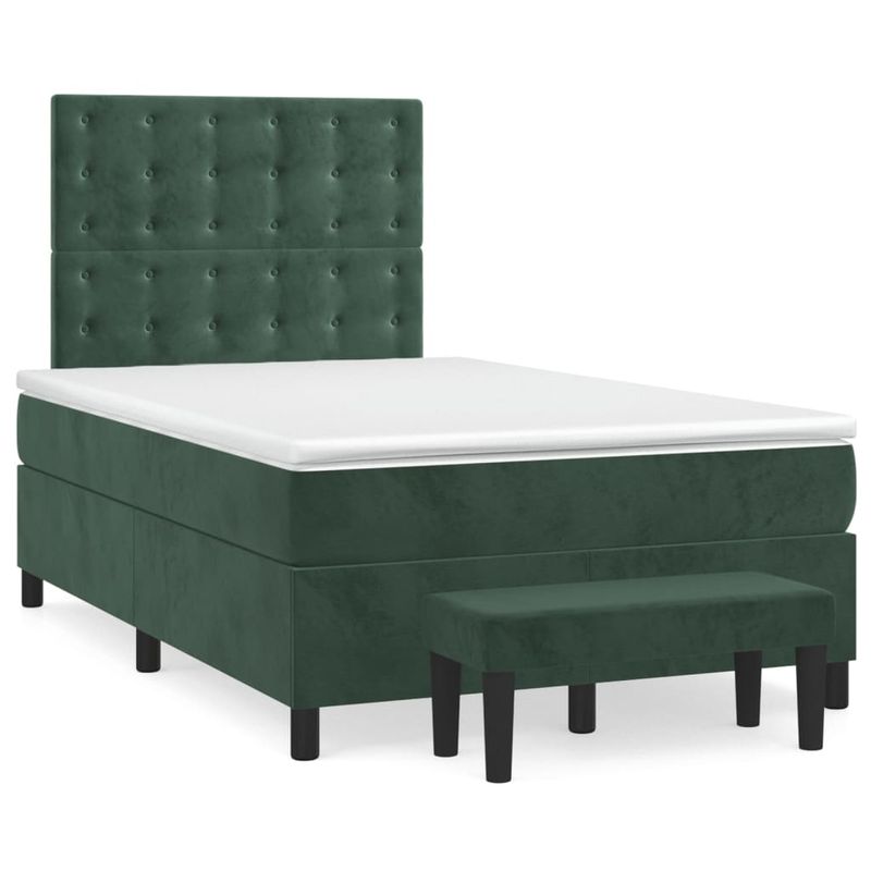 Casa si Gradina - Mobilier - Paturi si accesorii - Paturi - Pat box spring cu saltea, verde inchis, 120x190 cm, catifea - Infinity.ro