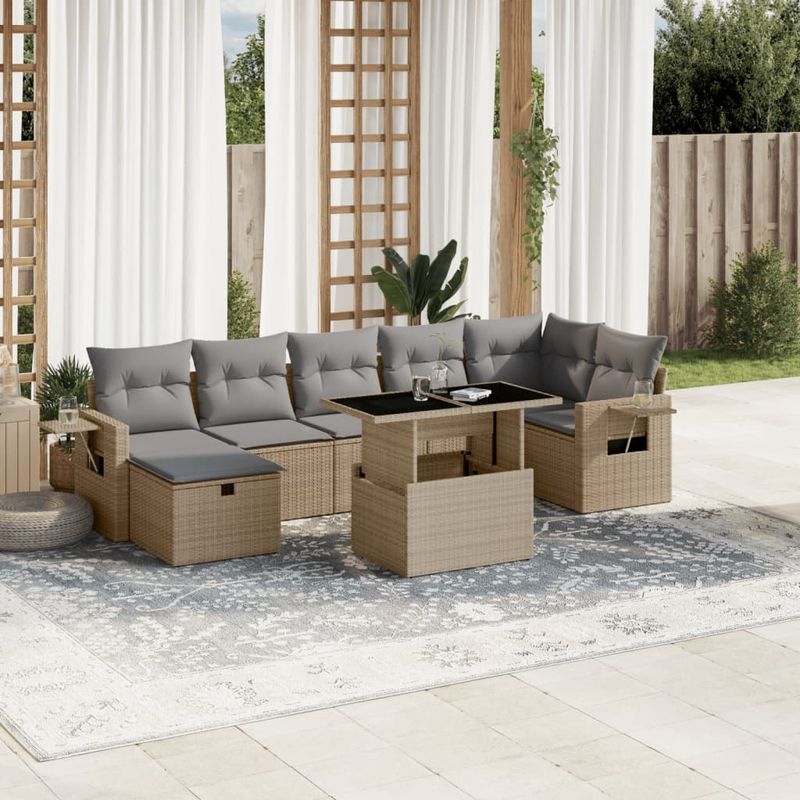 Casa si Gradina - Gradina si terasa - Mobilier exterior - Seturi mobila gradina - Set canapele de gradina, 8 piese, cu perne, bej, poliratan - Infinity.ro