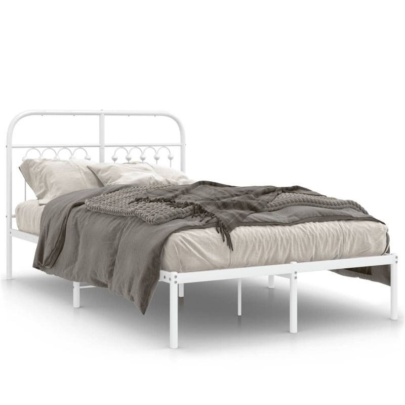 Casa si Gradina - Mobilier - Paturi si accesorii - Paturi - Cadru de pat metalic cu tablie, alb, 120x190 cm - Infinity.ro