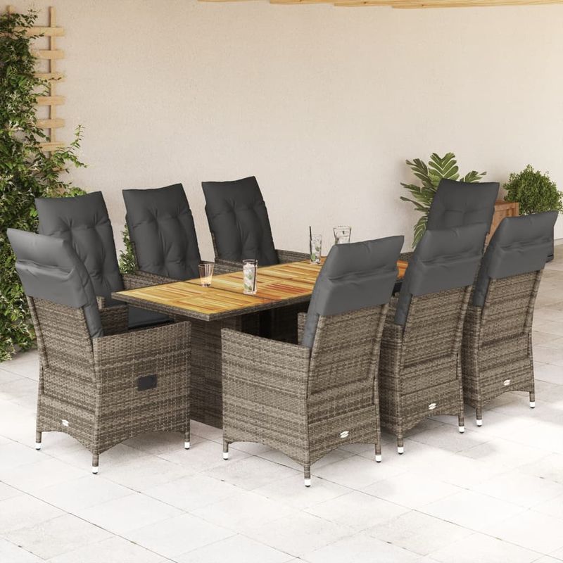 Casa si Gradina - Gradina si terasa - Mobilier exterior - Seturi mobila gradina - Set mobilier gradina cu perne, 9 piese, gri, poliratan - Infinity.ro