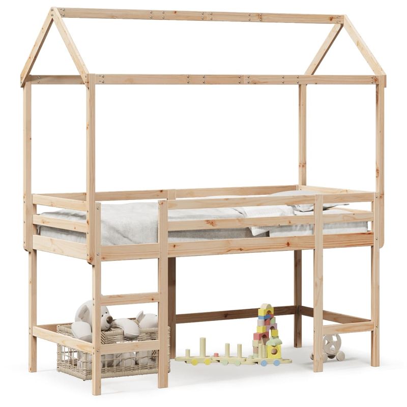 Casa si Gradina - Mobilier - Paturi si accesorii - Paturi - Pat etajat cu scara si acoperis, alb, 80x200 cm, lemn masiv pin - Infinity.ro