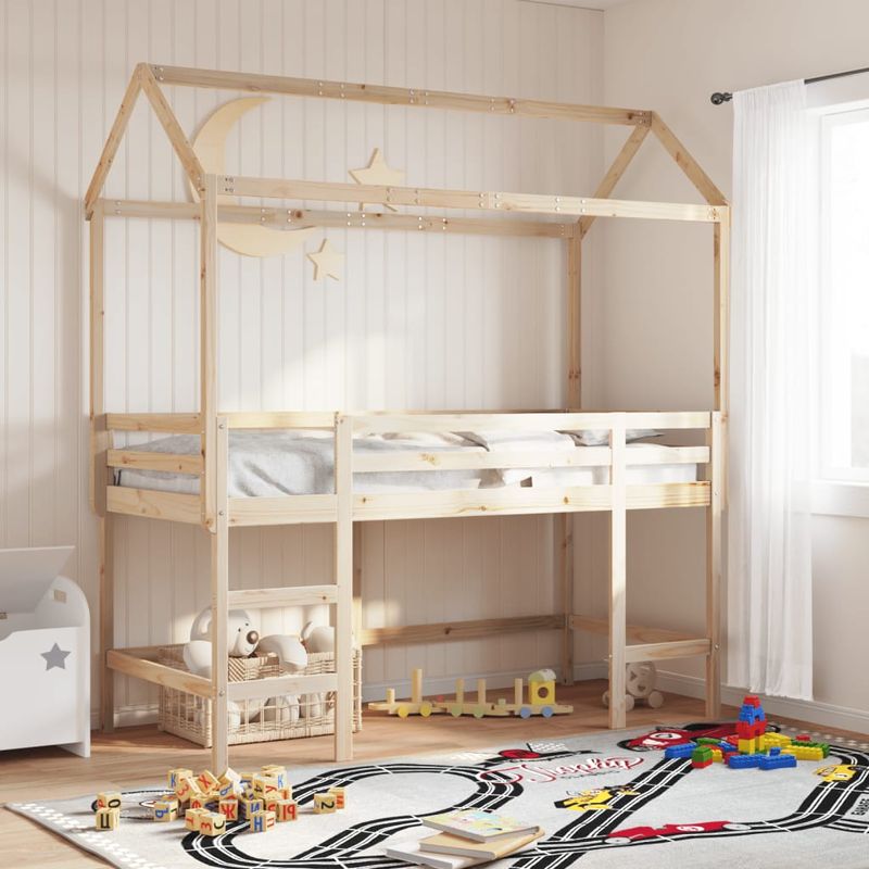 Casa si Gradina - Mobilier - Paturi si accesorii - Paturi - Pat etajat cu scara si acoperis, alb, 80x200 cm, lemn masiv pin - Infinity.ro