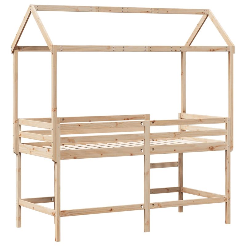 Casa si Gradina - Mobilier - Paturi si accesorii - Paturi - Pat etajat cu scara si acoperis, alb, 80x200 cm, lemn masiv pin - Infinity.ro