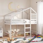 Casa si Gradina - Mobilier - Paturi si accesorii - Paturi - Pat etajat cu scara si acoperis, alb, 90x190 cm, lemn masiv pin - Infinity.ro