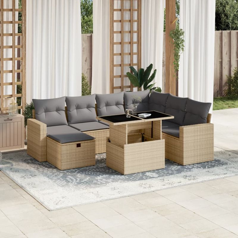 Casa si Gradina - Gradina si terasa - Mobilier exterior - Seturi mobila gradina - Set canapele de gradina, 8 piese, cu perne, bej, poliratan - Infinity.ro