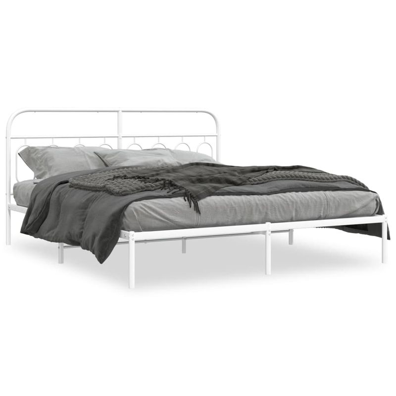 Casa si Gradina - Mobilier - Paturi si accesorii - Paturi - Cadru de pat metalic cu tablie, alb, 183x213 cm - Infinity.ro