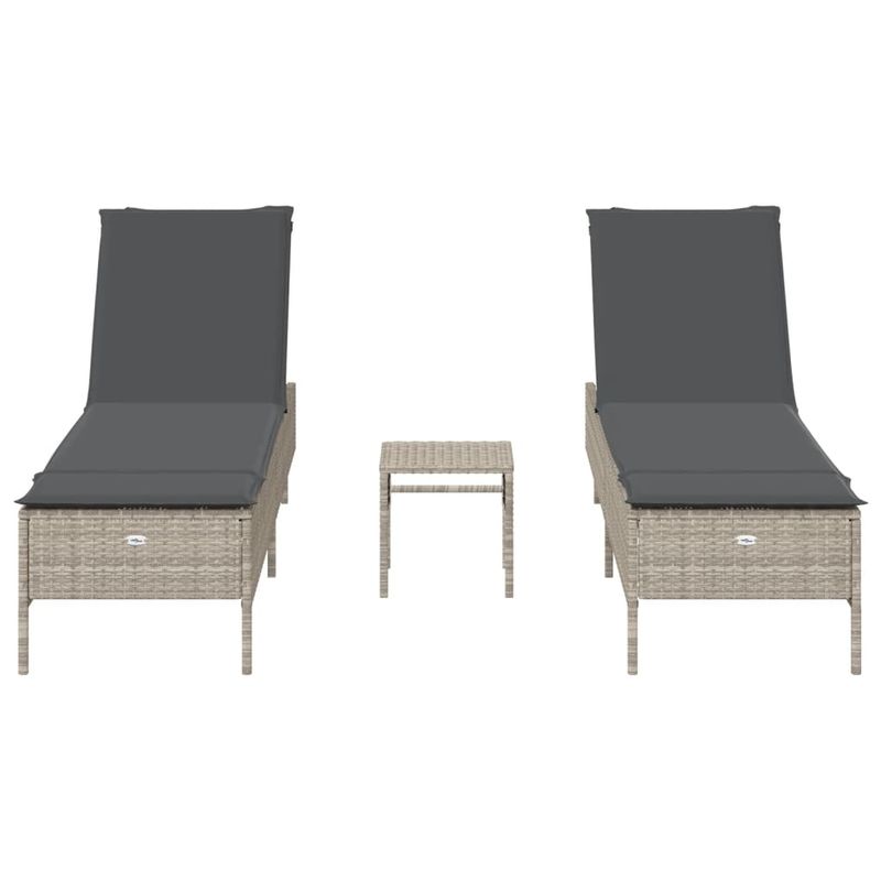 Casa si Gradina - Gradina si terasa - Mobilier exterior - Scaune si sezlonguri gradina - Set de sezlonguri, 3 piese, cu perna, poliratan gri deschis - Infinity.ro