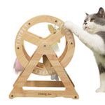 Petshop - Accesorii petshop - Jucarii animale - Jucarii interactive animale - Roata de joaca din lemn de bambus pentru pisici, 14,5 cm x 28 cm x 34 cm - Infinity.ro
