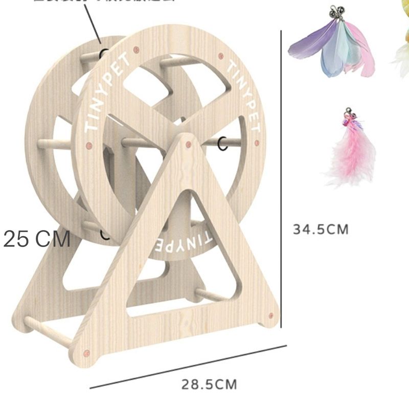 Petshop - Accesorii petshop - Jucarii animale - Jucarii interactive animale - Roata de joaca din lemn de bambus pentru pisici, 14,5 cm x 28 cm x 34 cm - Infinity.ro