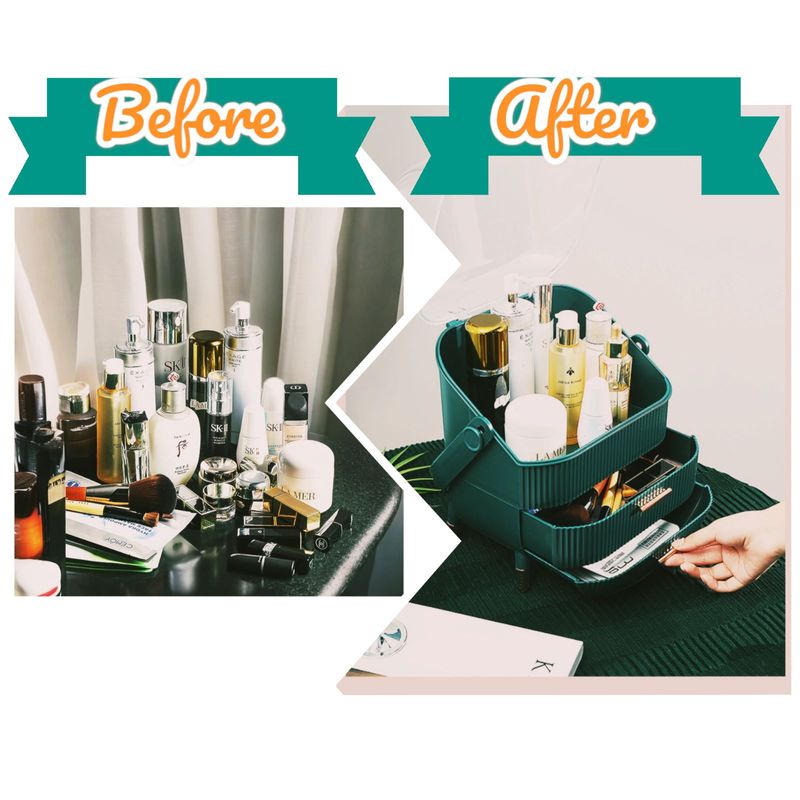 Ingrijire personala si Cosmetice - Machiaj - Portfarduri si genti cosmetice - Organizator verde, portabil, pentru produse de machiaj, cosmetice, suport pentru pensule/perii par inclus - Infinity.ro
