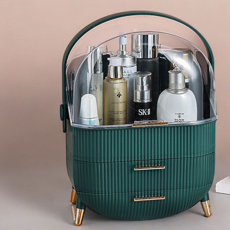 Ingrijire personala si Cosmetice - Machiaj - Portfarduri si genti cosmetice - Organizator verde, portabil, pentru produse de machiaj, cosmetice, suport pentru pensule/perii par inclus - Infinity.ro