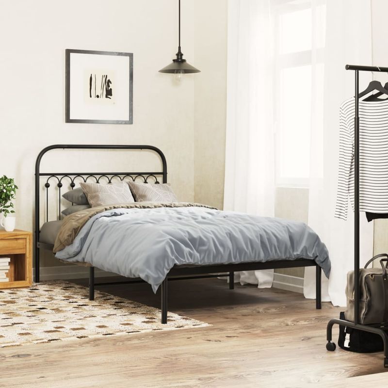Casa si Gradina - Mobilier - Paturi si accesorii - Paturi - Cadru de pat din metal cu tablie, negru, 107x203 cm - Infinity.ro