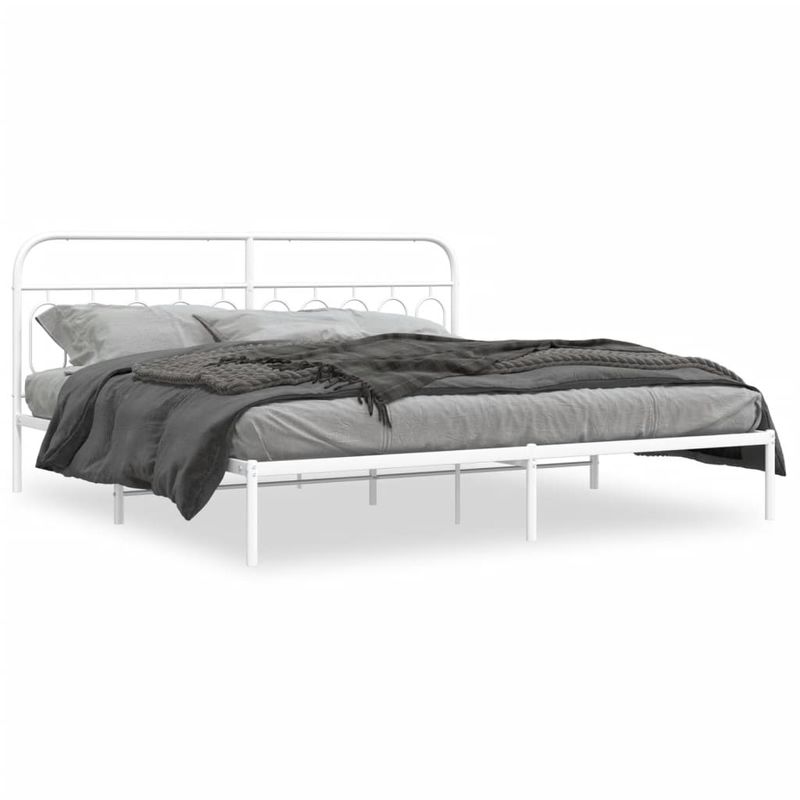 Casa si Gradina - Mobilier - Paturi si accesorii - Paturi - Cadru de pat metalic cu tablie, alb, 200x200 cm - Infinity.ro