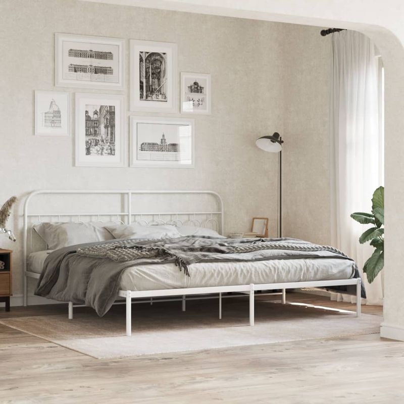 Casa si Gradina - Mobilier - Paturi si accesorii - Paturi - Cadru de pat metalic cu tablie, alb, 200x200 cm - Infinity.ro