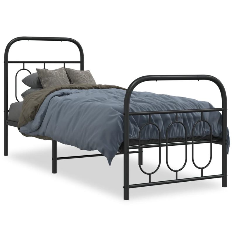 Casa si Gradina - Mobilier - Paturi si accesorii - Paturi - Cadru pat metalic cu tablii de cap/picioare, negru, 75x190 cm - Infinity.ro