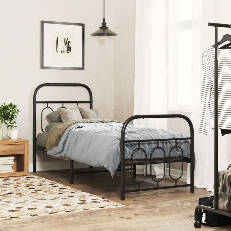 Casa si Gradina - Mobilier - Paturi si accesorii - Paturi - Cadru pat metalic cu tablii de cap/picioare, negru, 75x190 cm - Infinity.ro