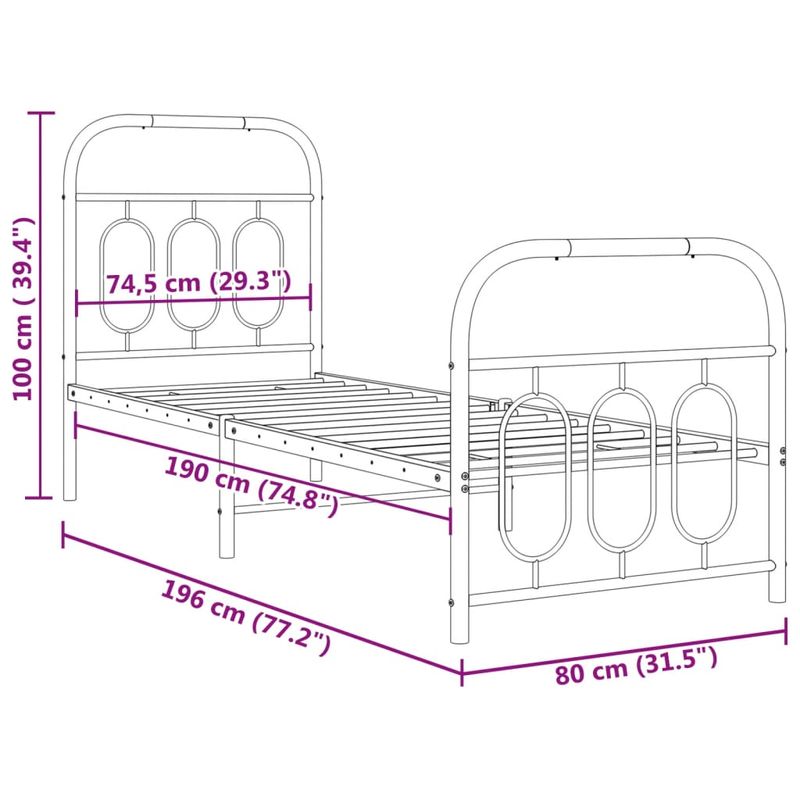 Casa si Gradina - Mobilier - Paturi si accesorii - Paturi - Cadru pat metalic cu tablii de cap/picioare, negru, 75x190 cm - Infinity.ro