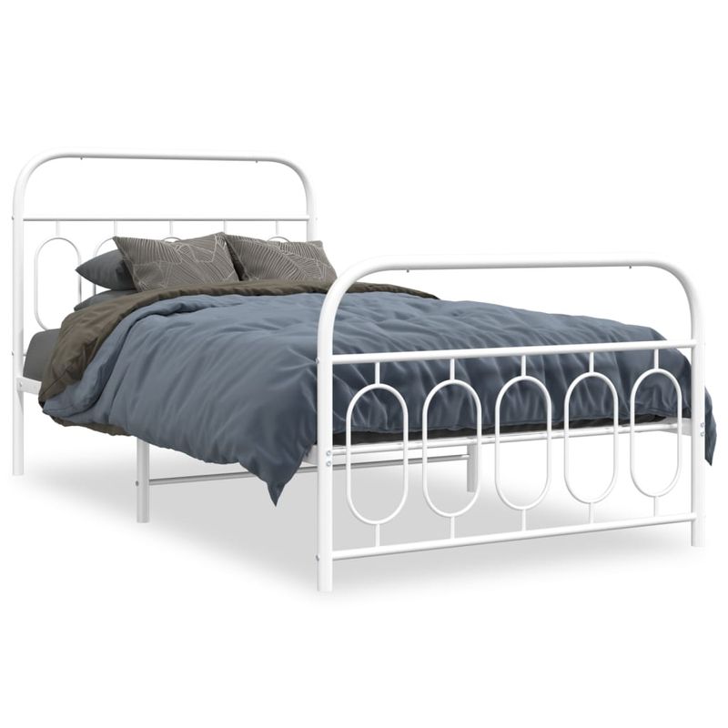 Casa si Gradina - Mobilier - Paturi si accesorii - Paturi - Cadru de pat metalic cu tablie de cap/picioare, alb, 100x190 cm - Infinity.ro