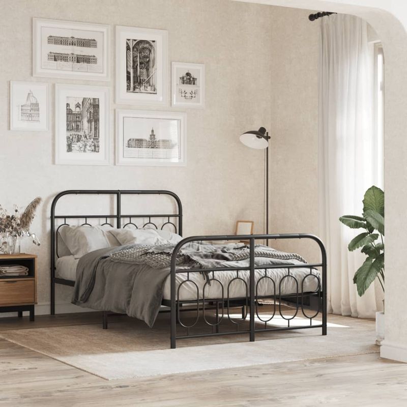 Casa si Gradina - Mobilier - Paturi si accesorii - Paturi - Cadru pat metalic cu tablie de cap/picioare, negru, 120x200 cm - Infinity.ro