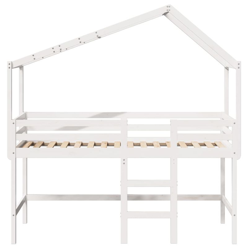 Casa si Gradina - Mobilier - Paturi si accesorii - Paturi - Pat etajat cu scara si acoperis, alb, 90x190 cm, lemn masiv pin - Infinity.ro