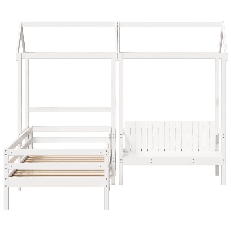 Casa si Gradina - Mobilier - Paturi si accesorii - Paturi - Set pat si banca cu acoperis, alb, 80x200 cm, lemn masiv de pin - Infinity.ro