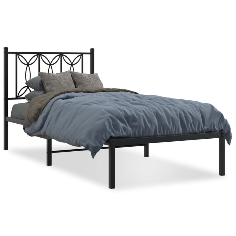 Casa si Gradina - Mobilier - Paturi si accesorii - Paturi - Cadru pat metalic cu tablie, negru, 90x200 cm - Infinity.ro
