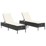 Casa si Gradina - Gradina si terasa - Mobilier exterior - Scaune si sezlonguri gradina - Set de sezlonguri, 3 piese, cu perna, poliratan negru - Infinity.ro