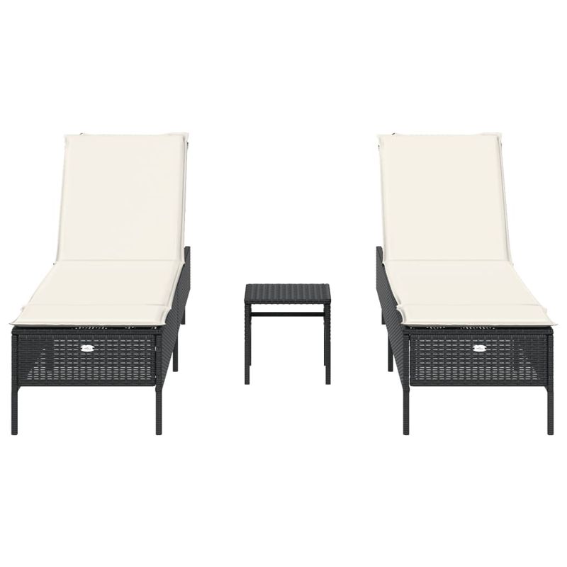 Casa si Gradina - Gradina si terasa - Mobilier exterior - Scaune si sezlonguri gradina - Set de sezlonguri, 3 piese, cu perna, poliratan negru - Infinity.ro