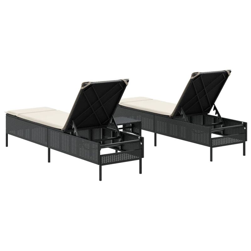 Casa si Gradina - Gradina si terasa - Mobilier exterior - Scaune si sezlonguri gradina - Set de sezlonguri, 3 piese, cu perna, poliratan negru - Infinity.ro