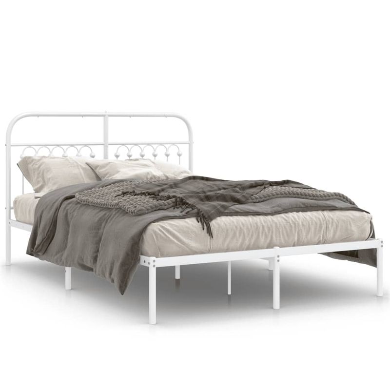 Casa si Gradina - Mobilier - Paturi si accesorii - Paturi - Cadru de pat metalic cu tablie, alb, 140x200 cm - Infinity.ro