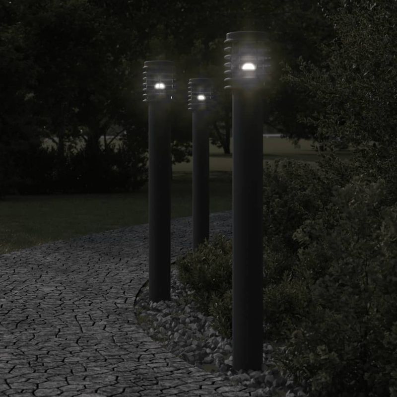 Casa si Gradina - Corpuri si surse de iluminat - Iluminat exterior - Felinare - Lampi de podea de exterior 3 buc negru 110 cm otel inoxidabil - Infinity.ro