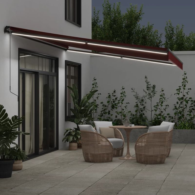 Casa si Gradina - Gradina si terasa - Umbrele si pavilioane - Umbrele - Copertina retractabila manual cu LED-uri, visiniu, 450x350 cm - Infinity.ro
