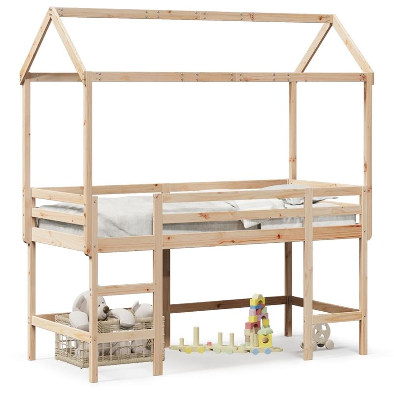 Casa si Gradina - Mobilier - Paturi si accesorii - Paturi - Pat etajat cu scara si acoperis, alb, 90x200 cm, lemn masiv pin - Infinity.ro
