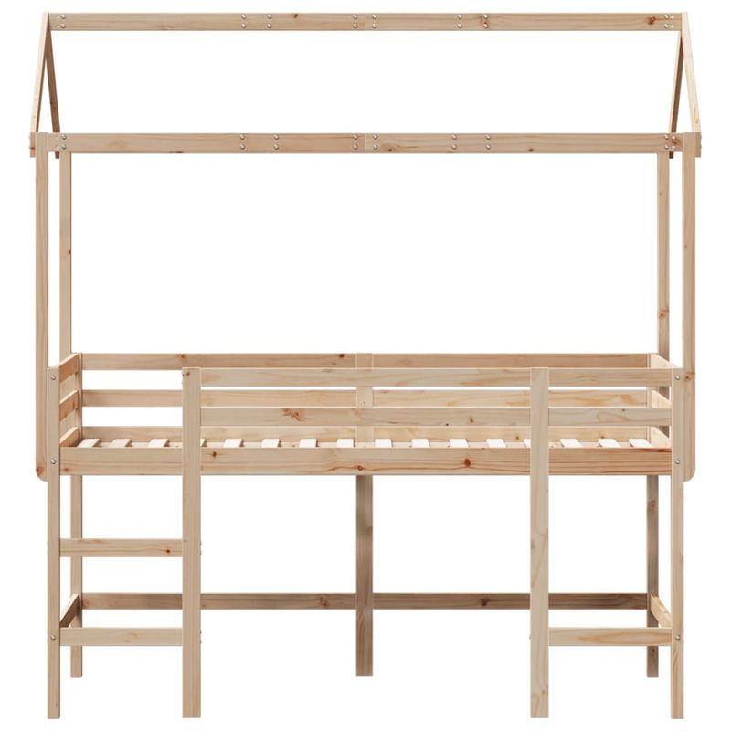 Casa si Gradina - Mobilier - Paturi si accesorii - Paturi - Pat etajat cu scara si acoperis, alb, 90x200 cm, lemn masiv pin - Infinity.ro