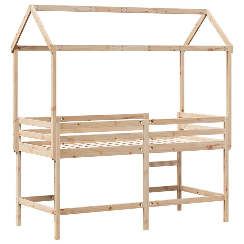 Casa si Gradina - Mobilier - Paturi si accesorii - Paturi - Pat etajat cu scara si acoperis, alb, 90x200 cm, lemn masiv pin - Infinity.ro