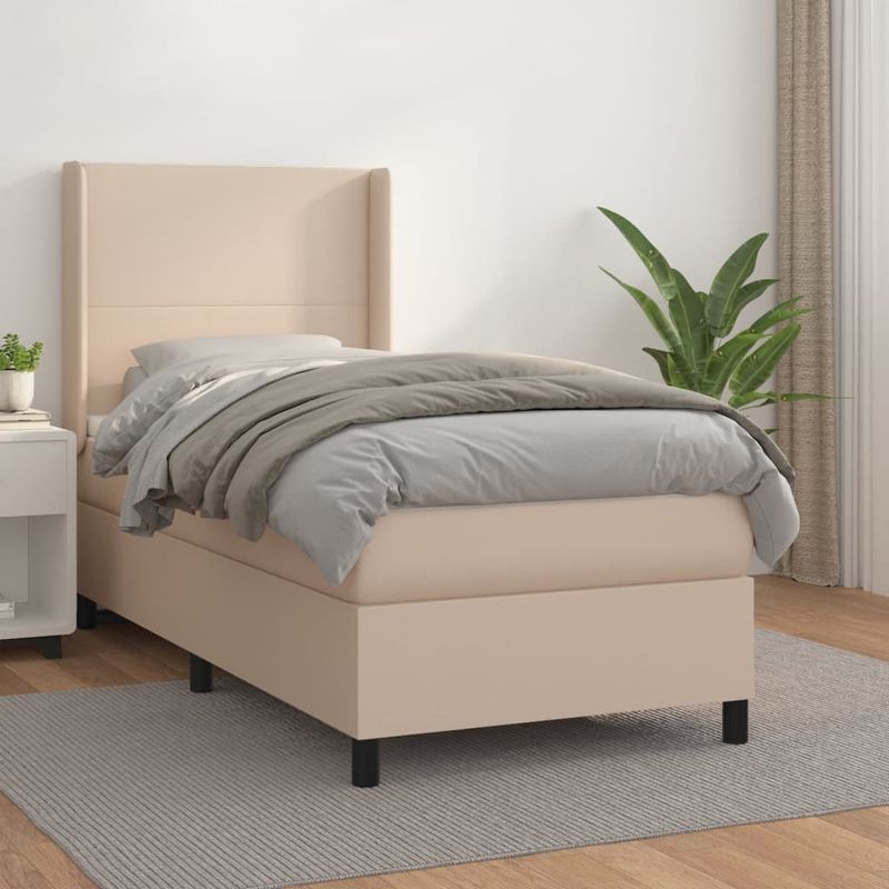 Casa si Gradina - Mobilier - Paturi si accesorii - Paturi - Pat box spring cu saltea, cappuccino, 90x200 cm piele ecologica - Infinity.ro