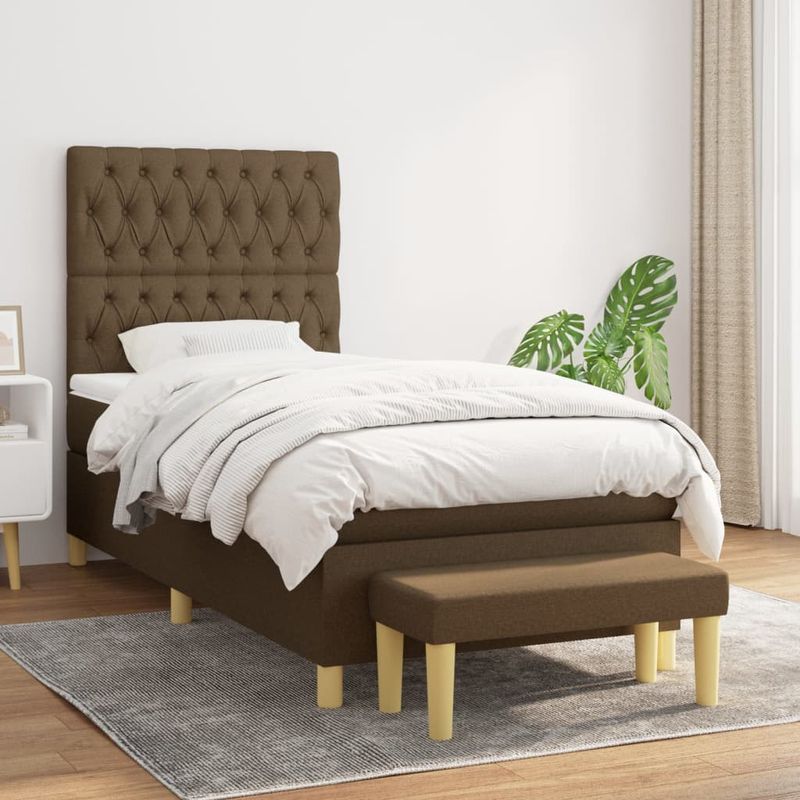 Casa si Gradina - Mobilier - Paturi si accesorii - Paturi - Pat box spring cu saltea, maro inchis, 90x200 cm, textil - Infinity.ro