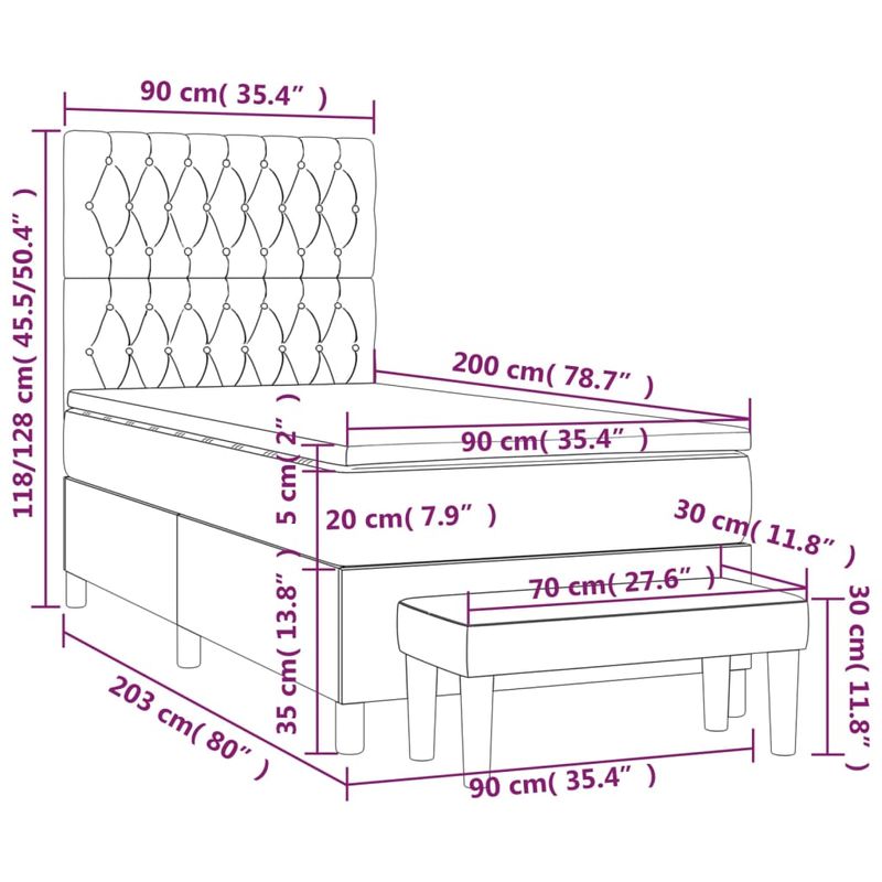 Casa si Gradina - Mobilier - Paturi si accesorii - Paturi - Pat box spring cu saltea, maro inchis, 90x200 cm, textil - Infinity.ro