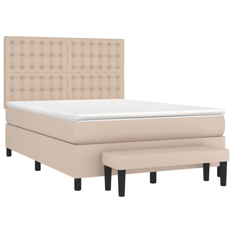 Casa si Gradina - Mobilier - Paturi si accesorii - Paturi - Pat box spring cu saltea, cappuccino, 140x190cm piele ecologica - Infinity.ro