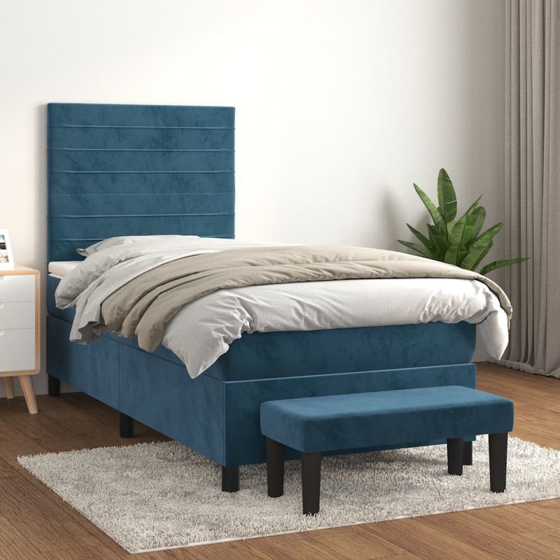 Casa si Gradina - Mobilier - Paturi si accesorii - Paturi - Pat box spring cu saltea, albastru inchis, 80x200 cm, catifea - Infinity.ro
