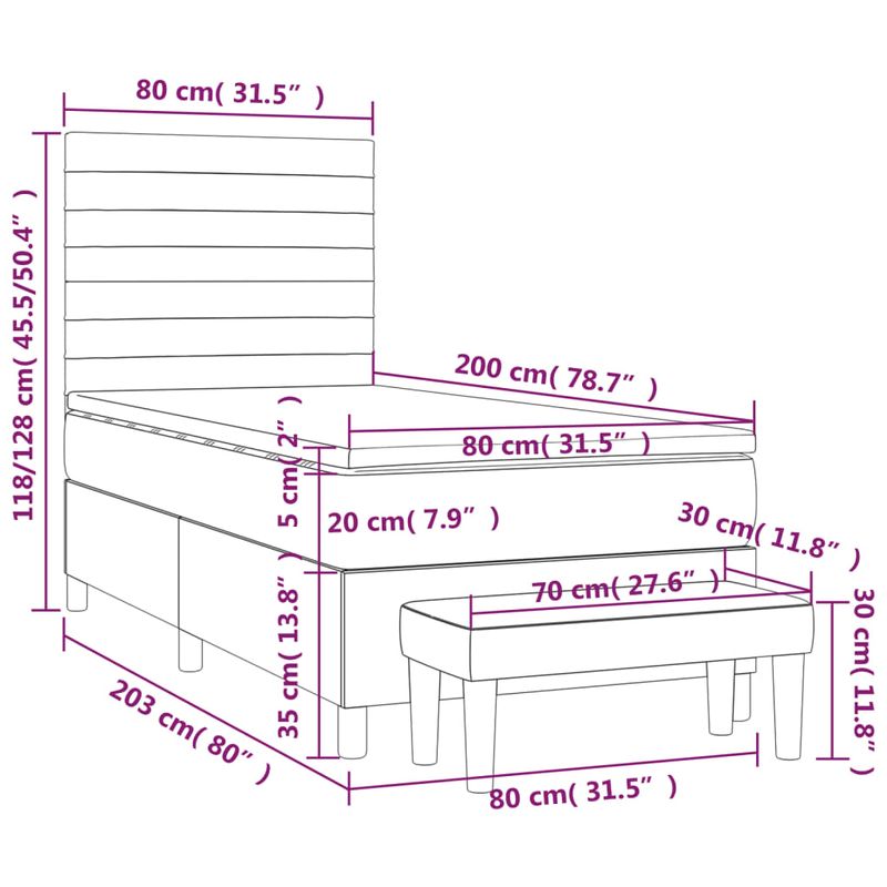 Casa si Gradina - Mobilier - Paturi si accesorii - Paturi - Pat box spring cu saltea, albastru inchis, 80x200 cm, catifea - Infinity.ro